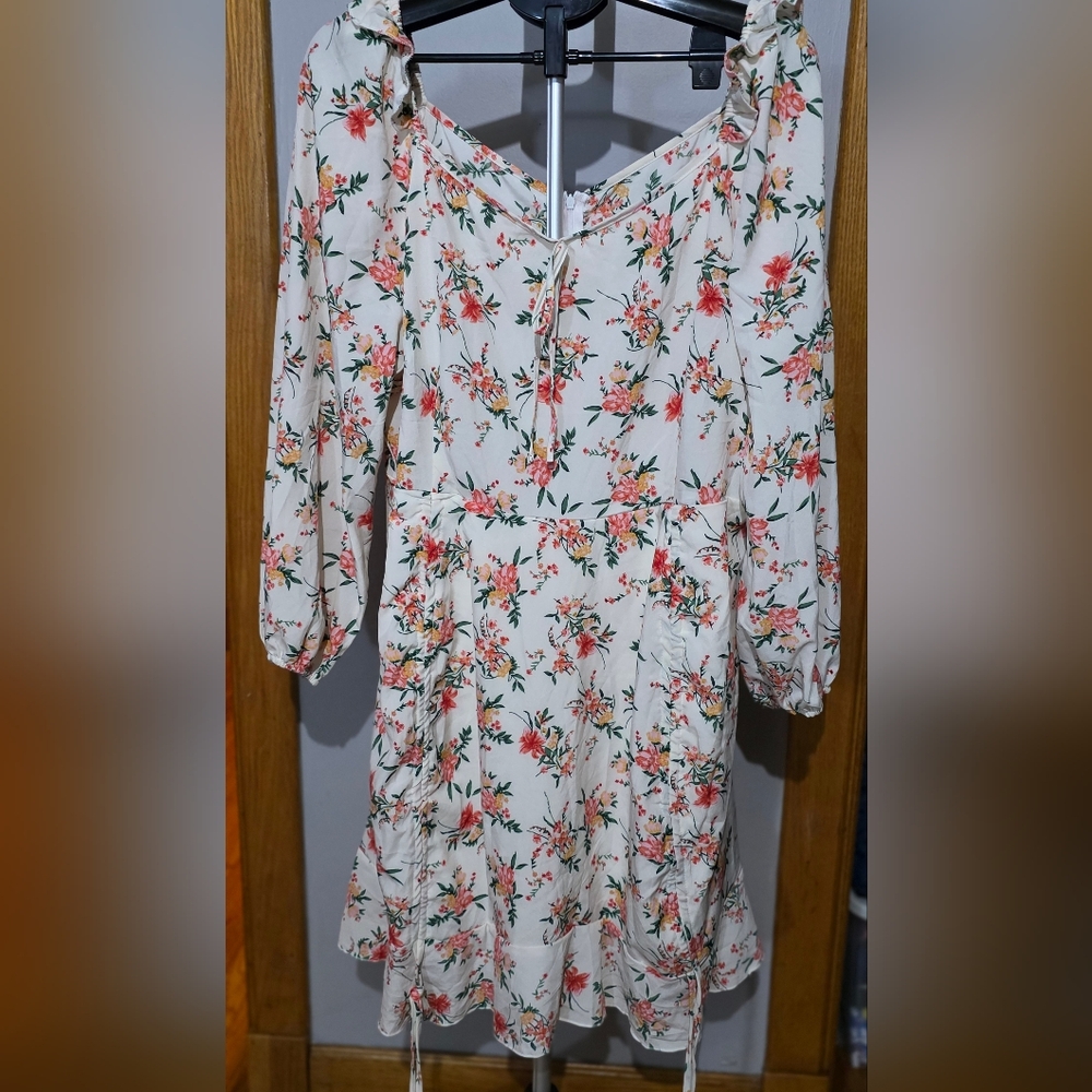 SHEIN Floral Print Dress - Cream and Pink